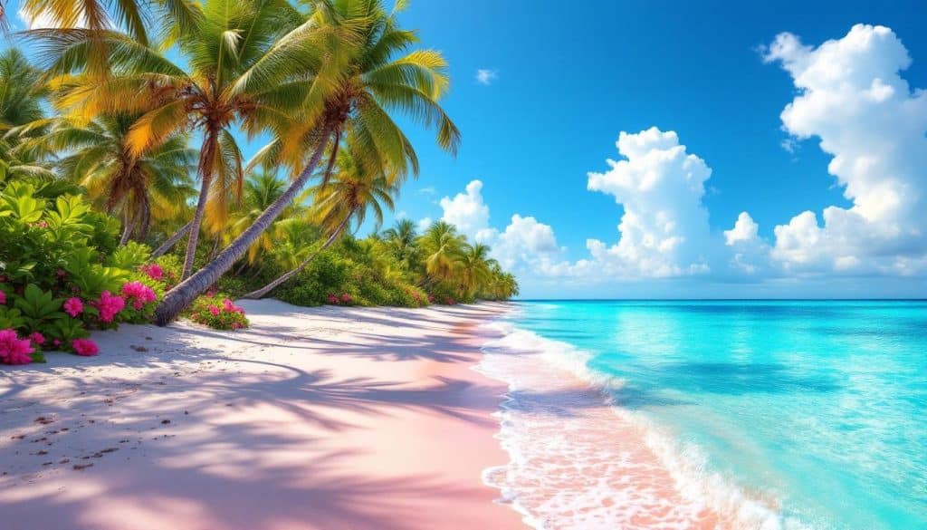 découvrez la magnifique plage rose aux bahamas : pink sands beach à harbour island, un paradis aux eaux cristallines et sable rose unique pour des vacances inoubliables.