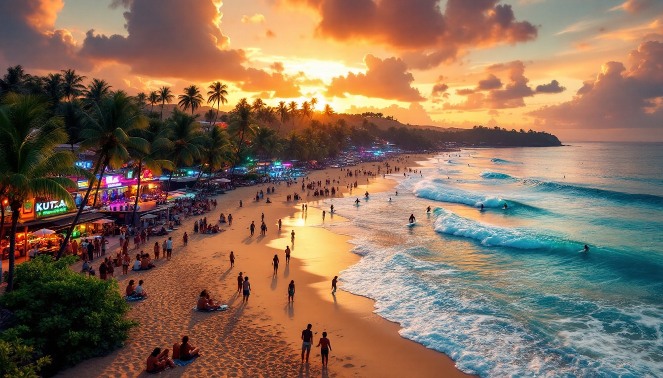 découvrez kuta à bali, indonésie : une destination incontournable pour ses plages paradisiaques, ses spots de surf légendaires et une vie nocturne animée.